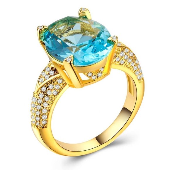 Jewelry - 💕  18K Gold Plated Beautiful Blue CZ Women Promise Ring, FB16FA1023